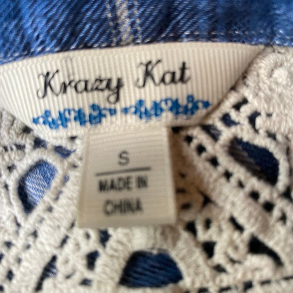 Krazy Kat Size Small plaid Button Down crochet Back Cottage Long & 3/4 sleeve - Picture 3 of 9